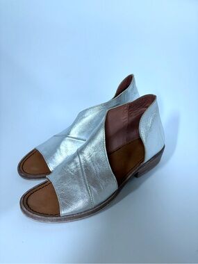 Free People Metallic Silver Open-Toe Women’s Leather Sandals Size 6.5 (37)